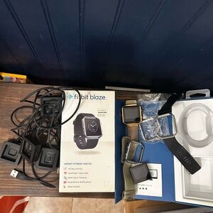 Lot Of 2 Fitbit Blaze Smartwatches, 4 Chargers, Bands And Frames